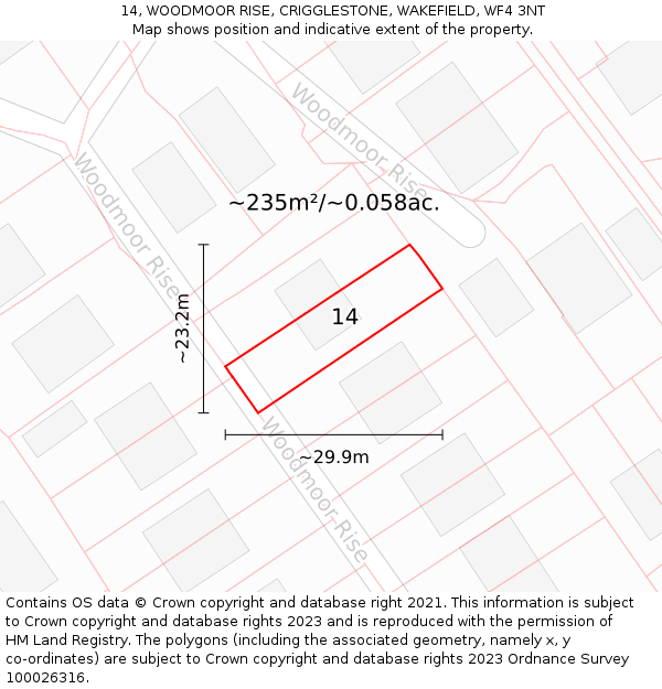 14, WOODMOOR RISE, CRIGGLESTONE, WAKEFIELD, WF4 3NT: Plot and title map