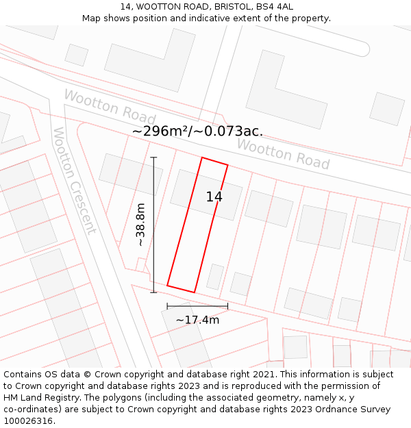 14, WOOTTON ROAD, BRISTOL, BS4 4AL: Plot and title map