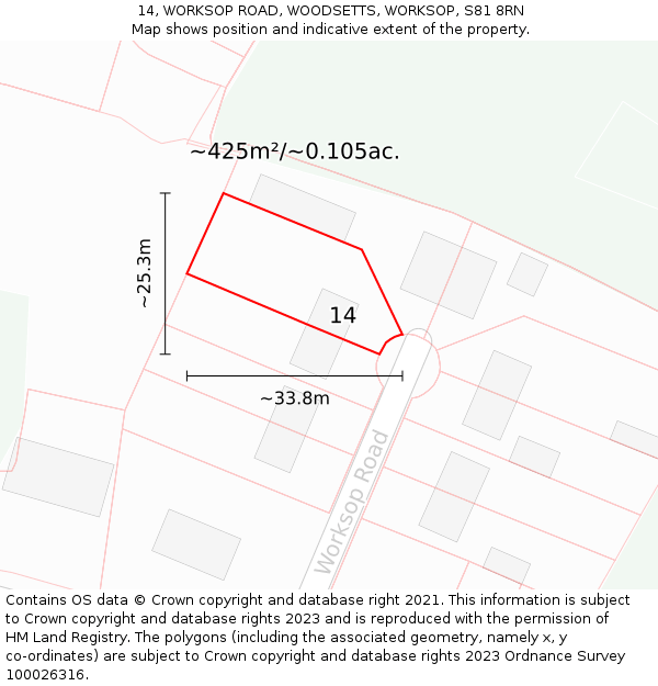 14, WORKSOP ROAD, WOODSETTS, WORKSOP, S81 8RN: Plot and title map