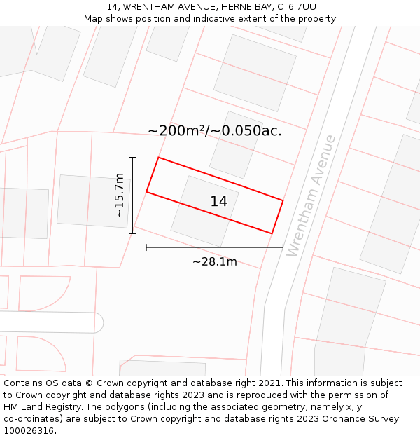 14, WRENTHAM AVENUE, HERNE BAY, CT6 7UU: Plot and title map