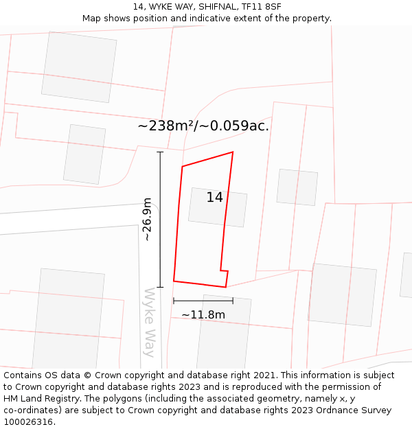 14, WYKE WAY, SHIFNAL, TF11 8SF: Plot and title map