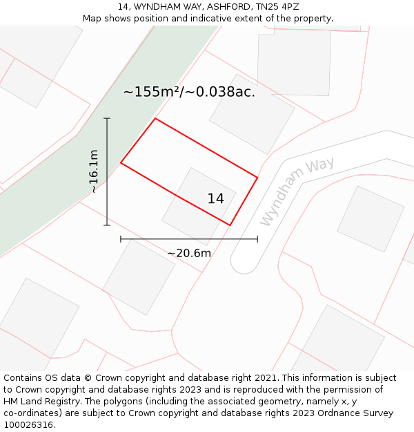 14, WYNDHAM WAY, ASHFORD, TN25 4PZ: Plot and title map