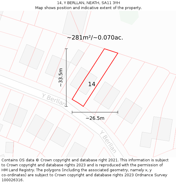 14, Y BERLLAN, NEATH, SA11 3YH: Plot and title map