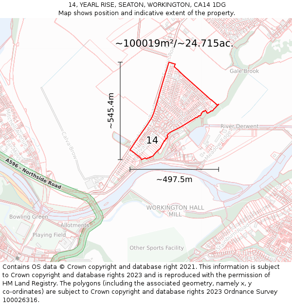 14, YEARL RISE, SEATON, WORKINGTON, CA14 1DG: Plot and title map