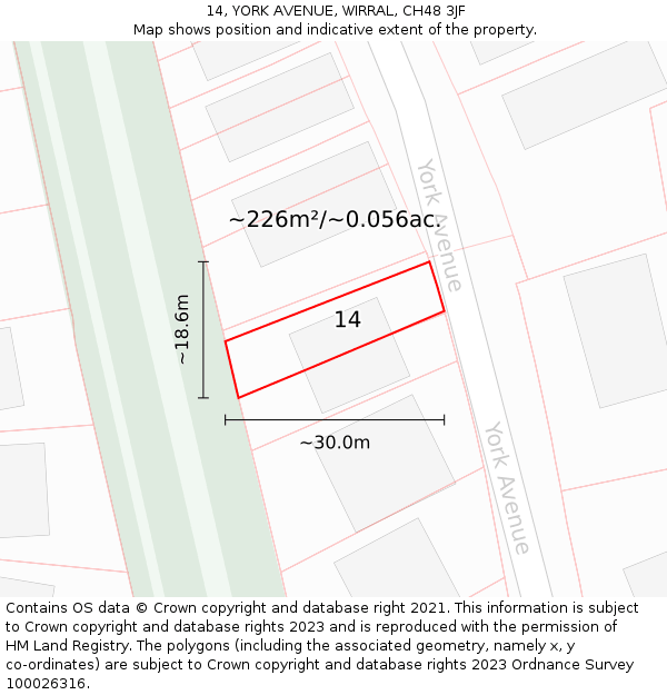 14, YORK AVENUE, WIRRAL, CH48 3JF: Plot and title map