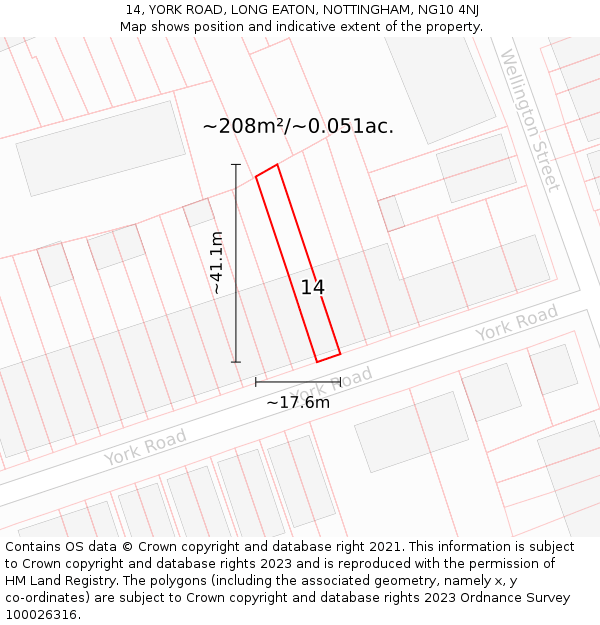 14, YORK ROAD, LONG EATON, NOTTINGHAM, NG10 4NJ: Plot and title map