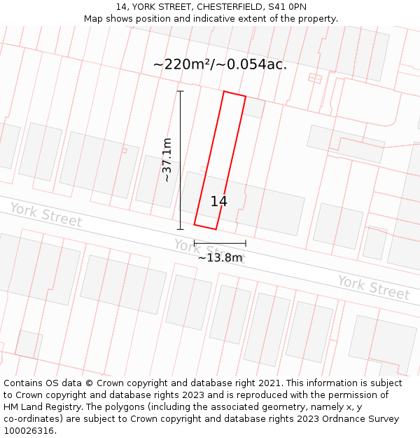 14, YORK STREET, CHESTERFIELD, S41 0PN: Plot and title map