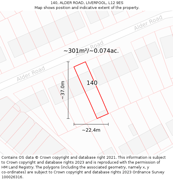 140, ALDER ROAD, LIVERPOOL, L12 9ES: Plot and title map