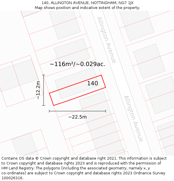 140, ALLINGTON AVENUE, NOTTINGHAM, NG7 1JX: Plot and title map