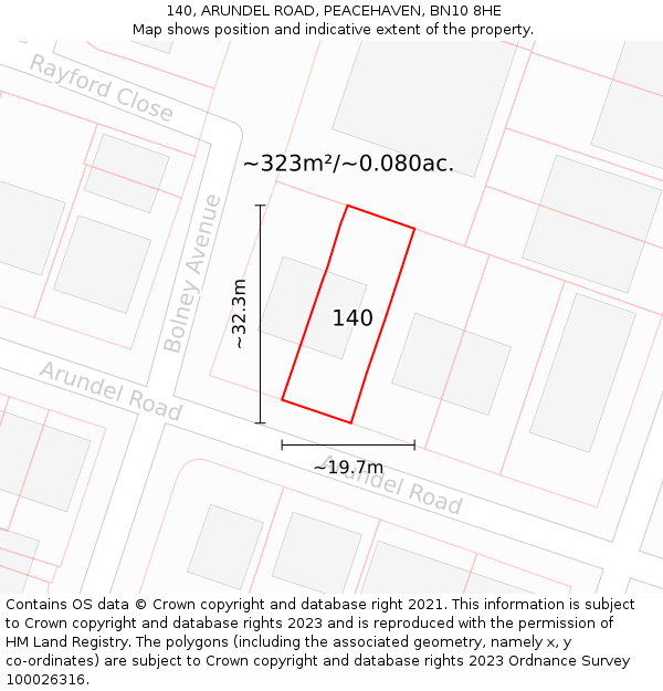 140, ARUNDEL ROAD, PEACEHAVEN, BN10 8HE: Plot and title map