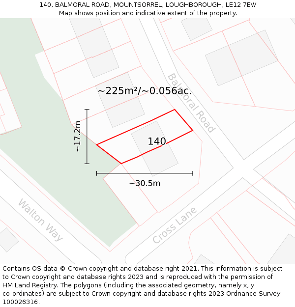 140, BALMORAL ROAD, MOUNTSORREL, LOUGHBOROUGH, LE12 7EW: Plot and title map