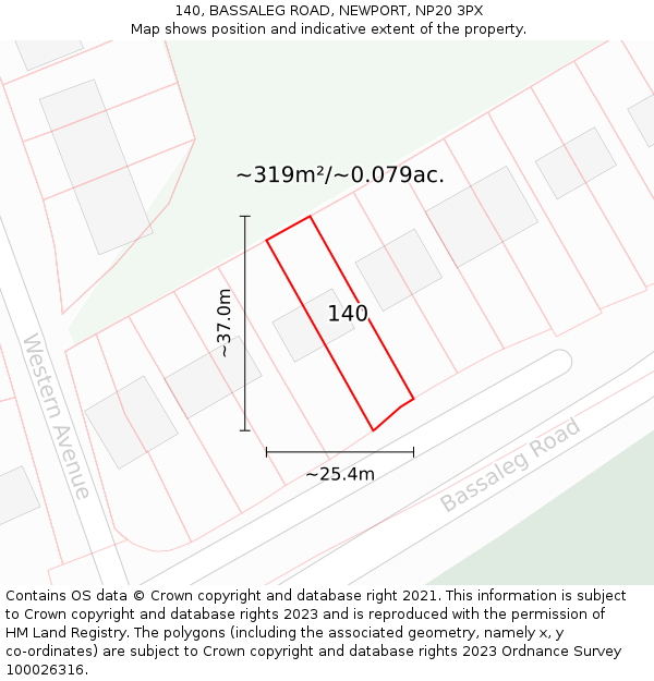140, BASSALEG ROAD, NEWPORT, NP20 3PX: Plot and title map