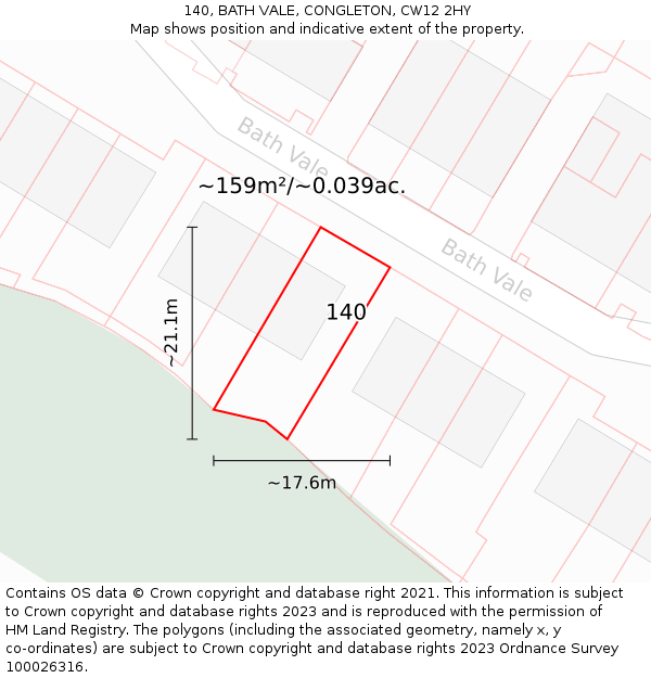 140, BATH VALE, CONGLETON, CW12 2HY: Plot and title map