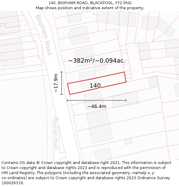 140, BISPHAM ROAD, BLACKPOOL, FY2 0NG: Plot and title map