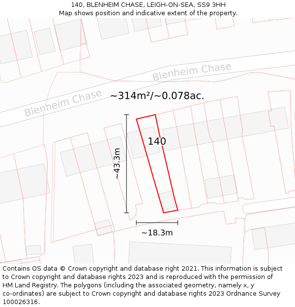 140, BLENHEIM CHASE, LEIGH-ON-SEA, SS9 3HH: Plot and title map