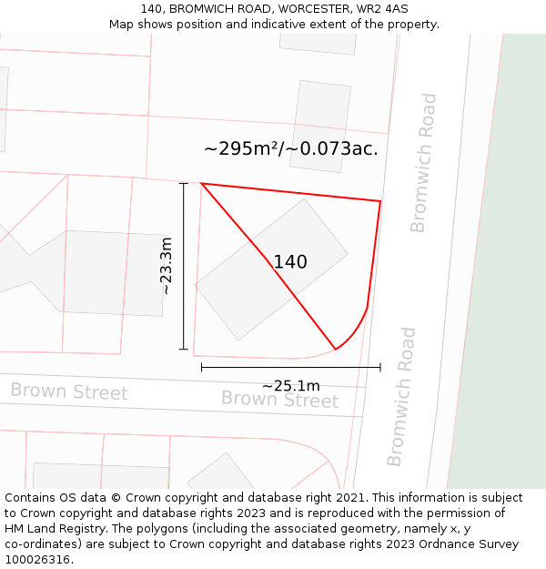 140, BROMWICH ROAD, WORCESTER, WR2 4AS: Plot and title map