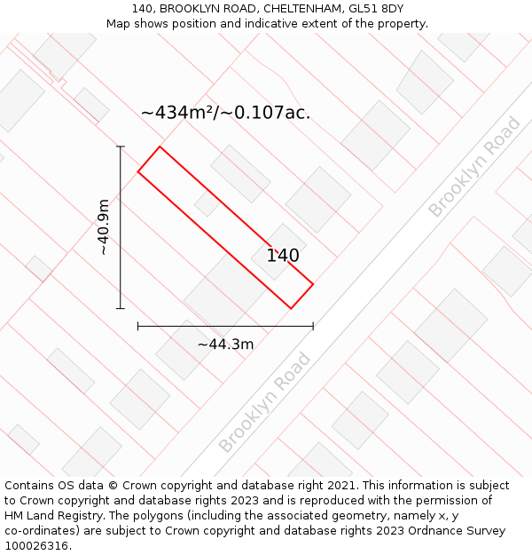 140, BROOKLYN ROAD, CHELTENHAM, GL51 8DY: Plot and title map