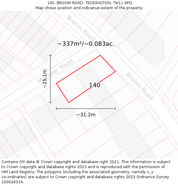 140, BROOM ROAD, TEDDINGTON, TW11 9PQ: Plot and title map