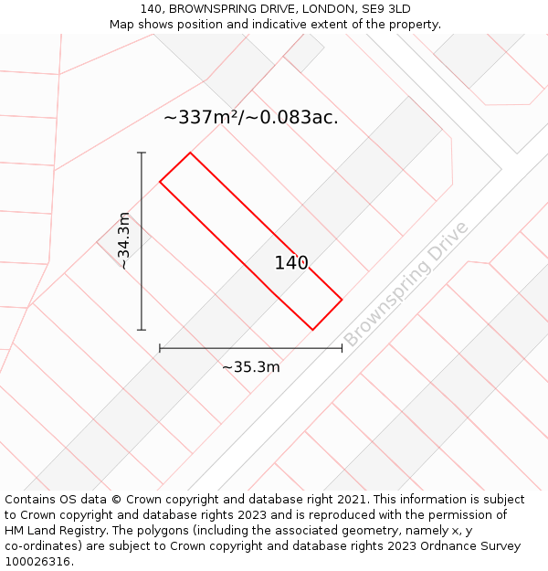 140, BROWNSPRING DRIVE, LONDON, SE9 3LD: Plot and title map