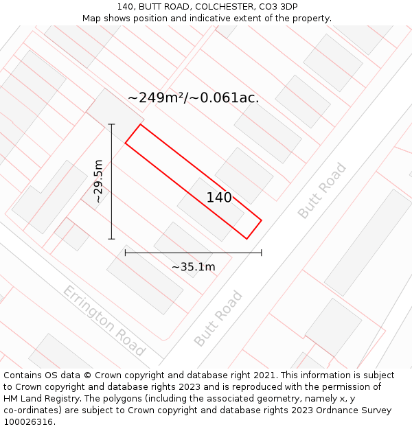 140, BUTT ROAD, COLCHESTER, CO3 3DP: Plot and title map