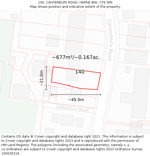 140, CANTERBURY ROAD, HERNE BAY, CT6 5RX: Plot and title map