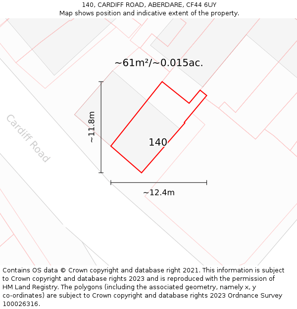 140, CARDIFF ROAD, ABERDARE, CF44 6UY: Plot and title map