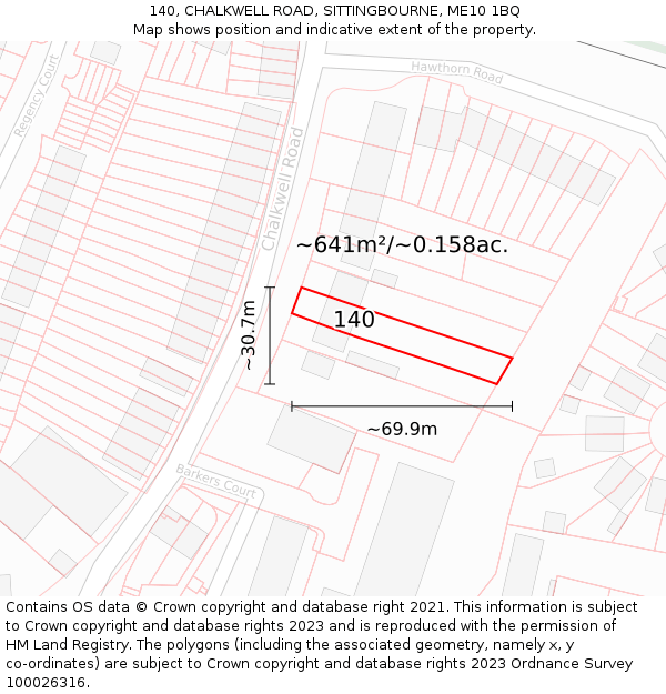 140, CHALKWELL ROAD, SITTINGBOURNE, ME10 1BQ: Plot and title map