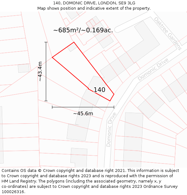 140, DOMONIC DRIVE, LONDON, SE9 3LG: Plot and title map