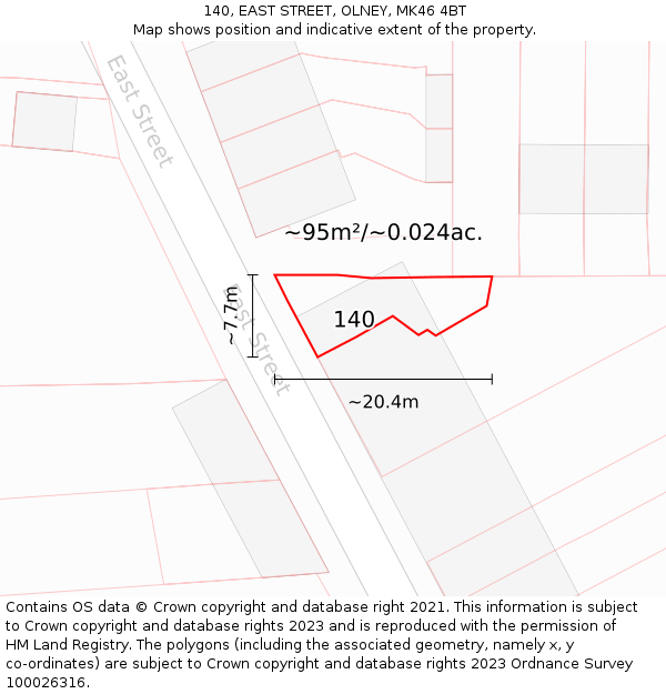 140, EAST STREET, OLNEY, MK46 4BT: Plot and title map