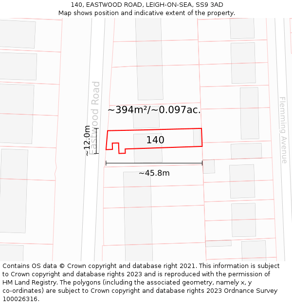 140, EASTWOOD ROAD, LEIGH-ON-SEA, SS9 3AD: Plot and title map