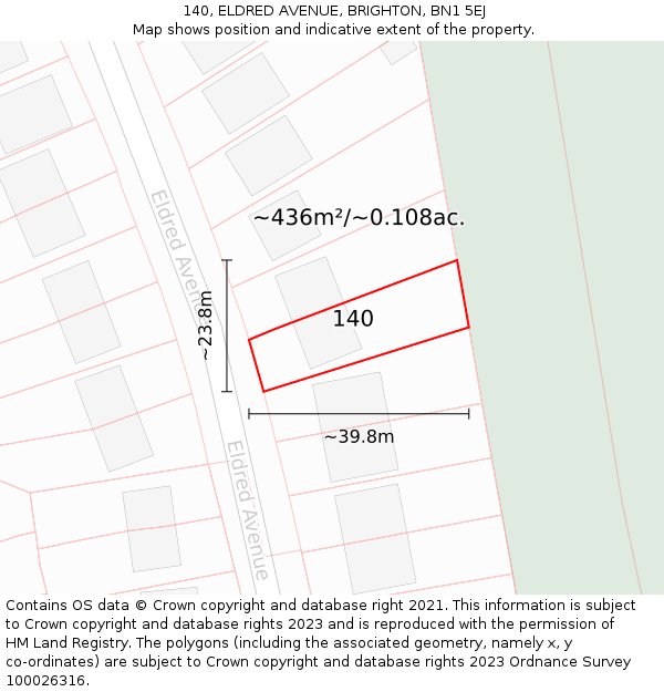 140, ELDRED AVENUE, BRIGHTON, BN1 5EJ: Plot and title map