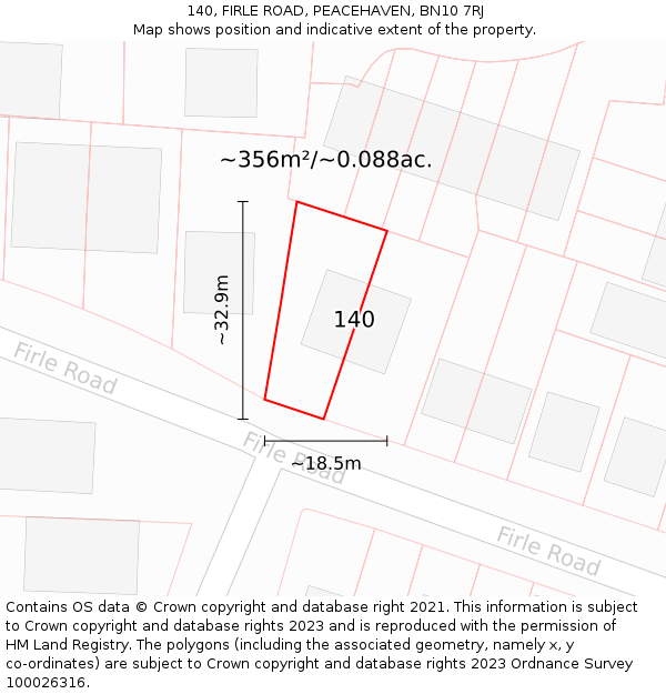 140, FIRLE ROAD, PEACEHAVEN, BN10 7RJ: Plot and title map