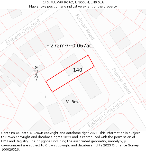 140, FULMAR ROAD, LINCOLN, LN6 0LA: Plot and title map