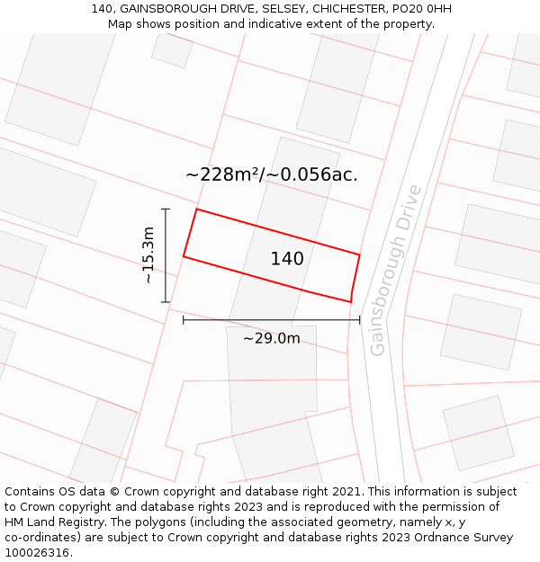 140, GAINSBOROUGH DRIVE, SELSEY, CHICHESTER, PO20 0HH: Plot and title map