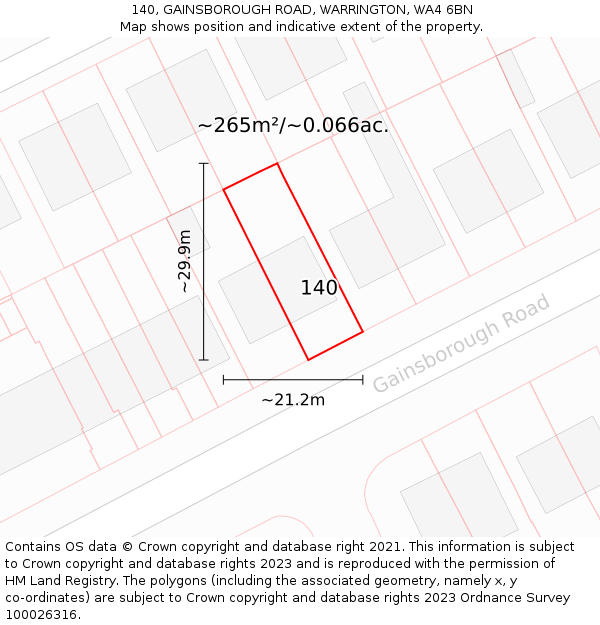 140, GAINSBOROUGH ROAD, WARRINGTON, WA4 6BN: Plot and title map