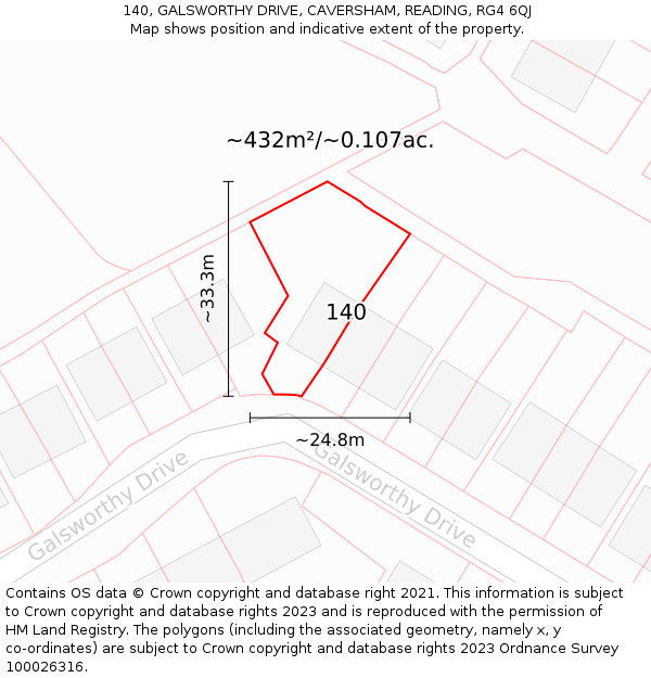 140, GALSWORTHY DRIVE, CAVERSHAM, READING, RG4 6QJ: Plot and title map