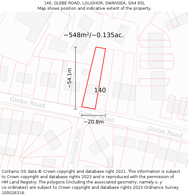 140, GLEBE ROAD, LOUGHOR, SWANSEA, SA4 6SL: Plot and title map