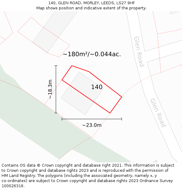 140, GLEN ROAD, MORLEY, LEEDS, LS27 9HF: Plot and title map