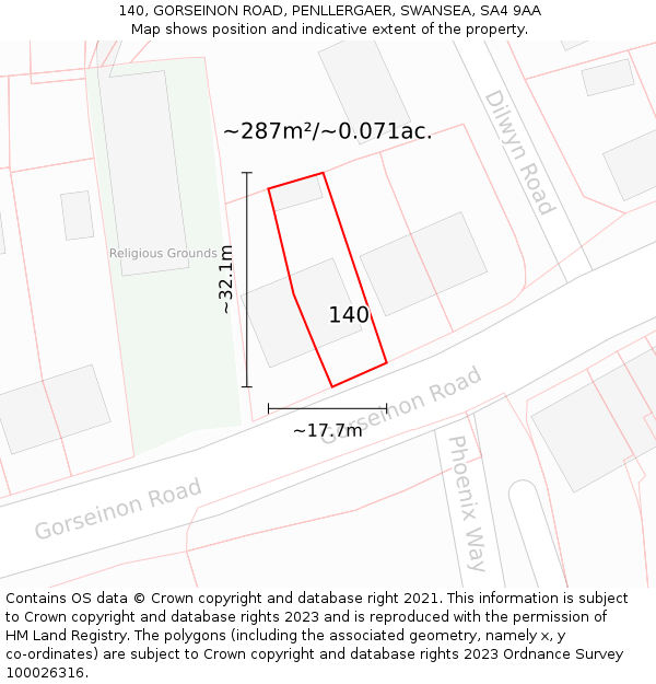 140, GORSEINON ROAD, PENLLERGAER, SWANSEA, SA4 9AA: Plot and title map