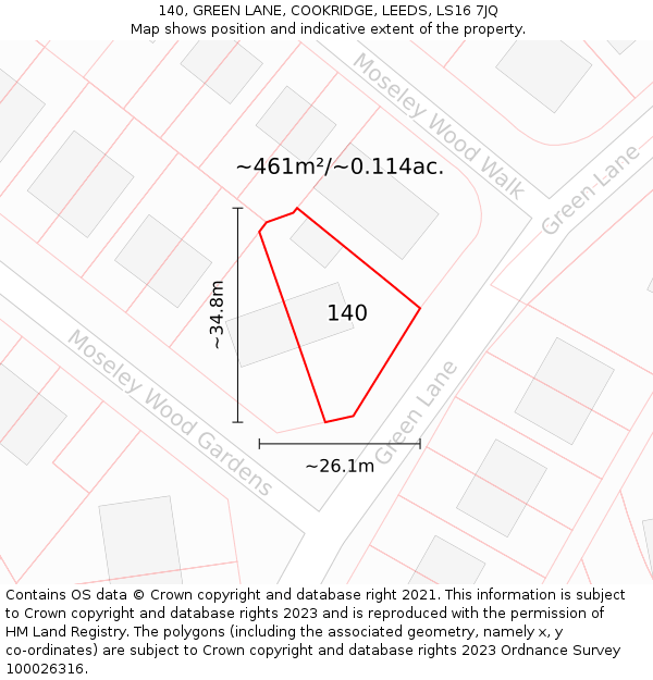 140, GREEN LANE, COOKRIDGE, LEEDS, LS16 7JQ: Plot and title map