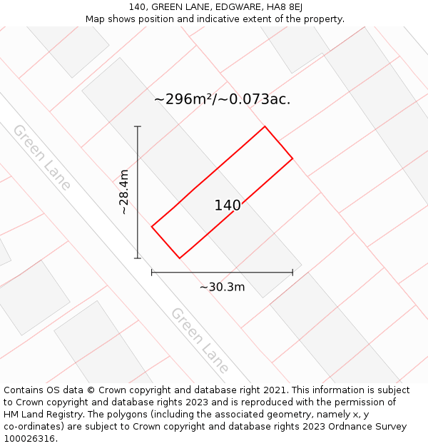 140, GREEN LANE, EDGWARE, HA8 8EJ: Plot and title map