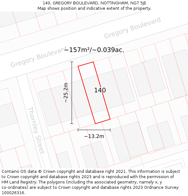 140, GREGORY BOULEVARD, NOTTINGHAM, NG7 5JE: Plot and title map