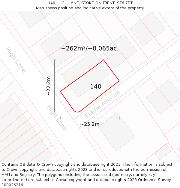 140, HIGH LANE, STOKE-ON-TRENT, ST6 7BT: Plot and title map