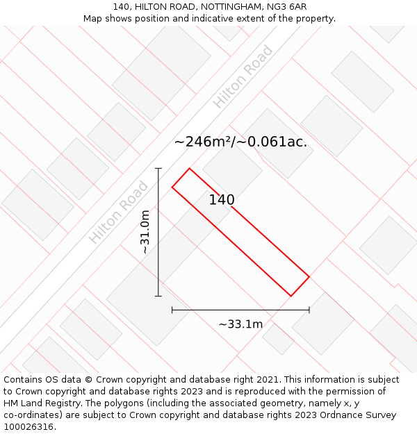 140, HILTON ROAD, NOTTINGHAM, NG3 6AR: Plot and title map