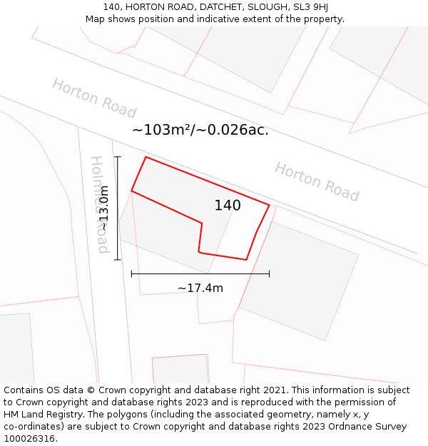 140, HORTON ROAD, DATCHET, SLOUGH, SL3 9HJ: Plot and title map