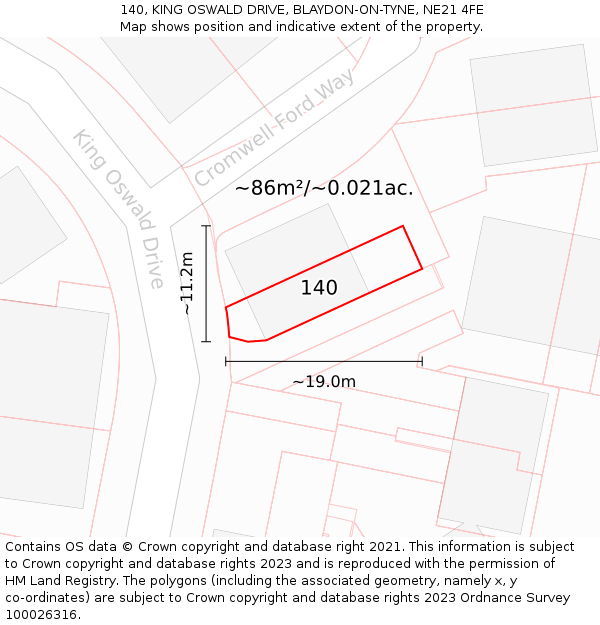 140, KING OSWALD DRIVE, BLAYDON-ON-TYNE, NE21 4FE: Plot and title map