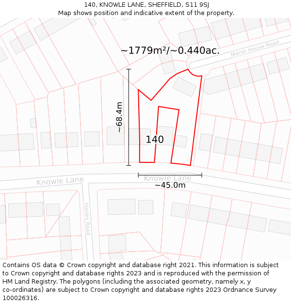 140, KNOWLE LANE, SHEFFIELD, S11 9SJ: Plot and title map