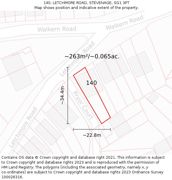 140, LETCHMORE ROAD, STEVENAGE, SG1 3PT: Plot and title map