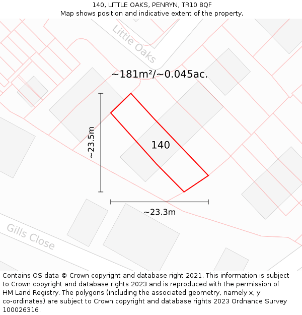 140, LITTLE OAKS, PENRYN, TR10 8QF: Plot and title map