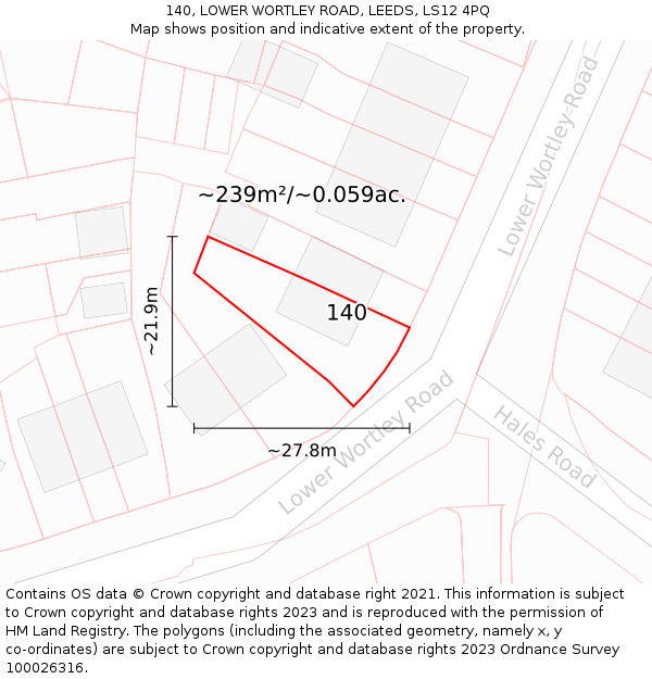 140, LOWER WORTLEY ROAD, LEEDS, LS12 4PQ: Plot and title map